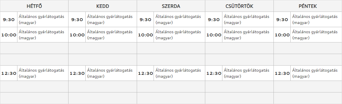 Gyárlátogatás időbeosztás