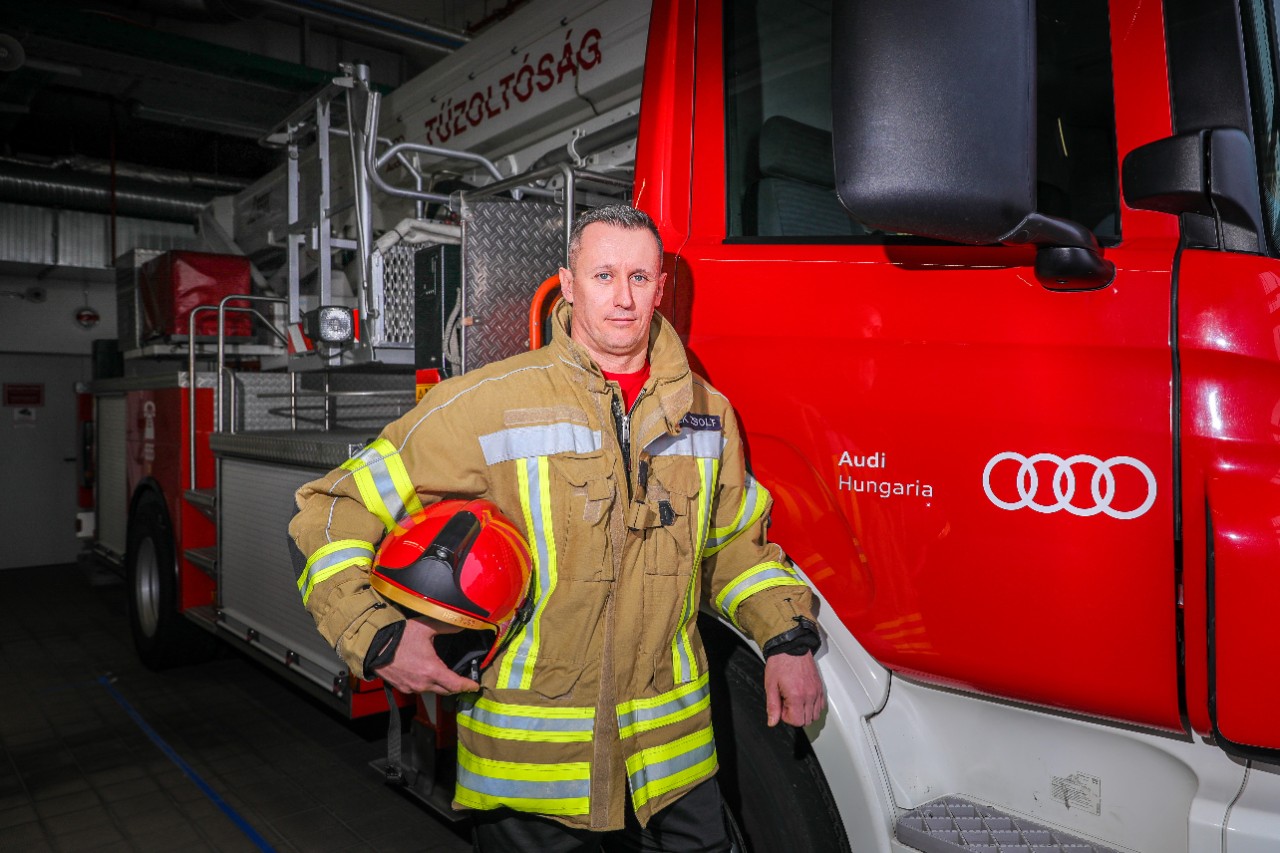 2024.02.12. Audi lendületben Kerek Zsolt tűzoltó szolgálati parancsnok Fotó: Csapó Balázs Kisalföld